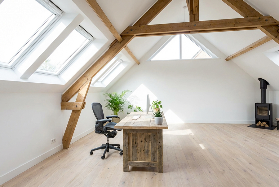 bureau-sous-les-combles-4 Combles bruts avec charpente traditionnelle avant aménagement en bureau