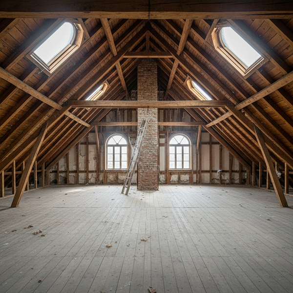 combles-a-amenager-03 Charpente de combles aménageables vue de l'intérieur avec solives et rampants