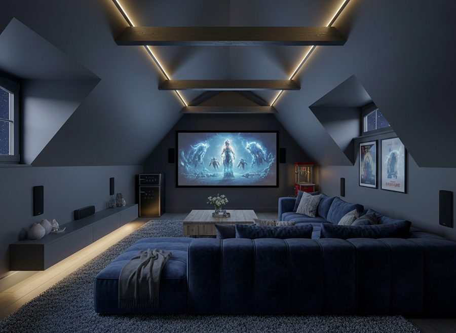 home-cinema-sous-les-combles-3 Projet d'aménagement de combles en salle de projection cinéma réalisé par un artisan