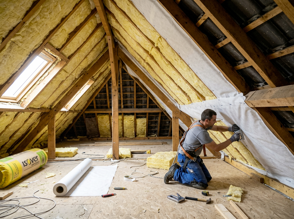 chantier d'isolation sous les combles