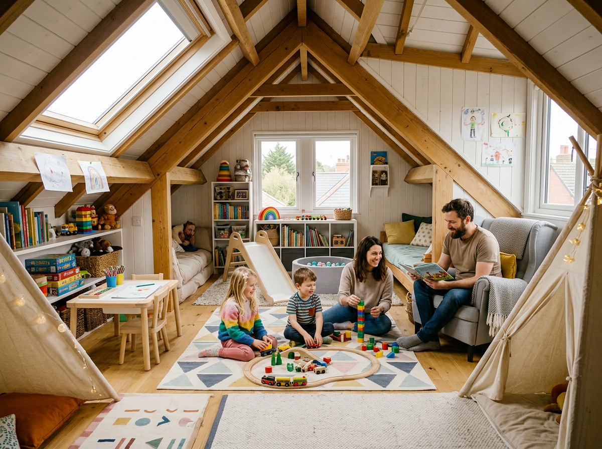 travaux de rénovation des combles en salle de jeux