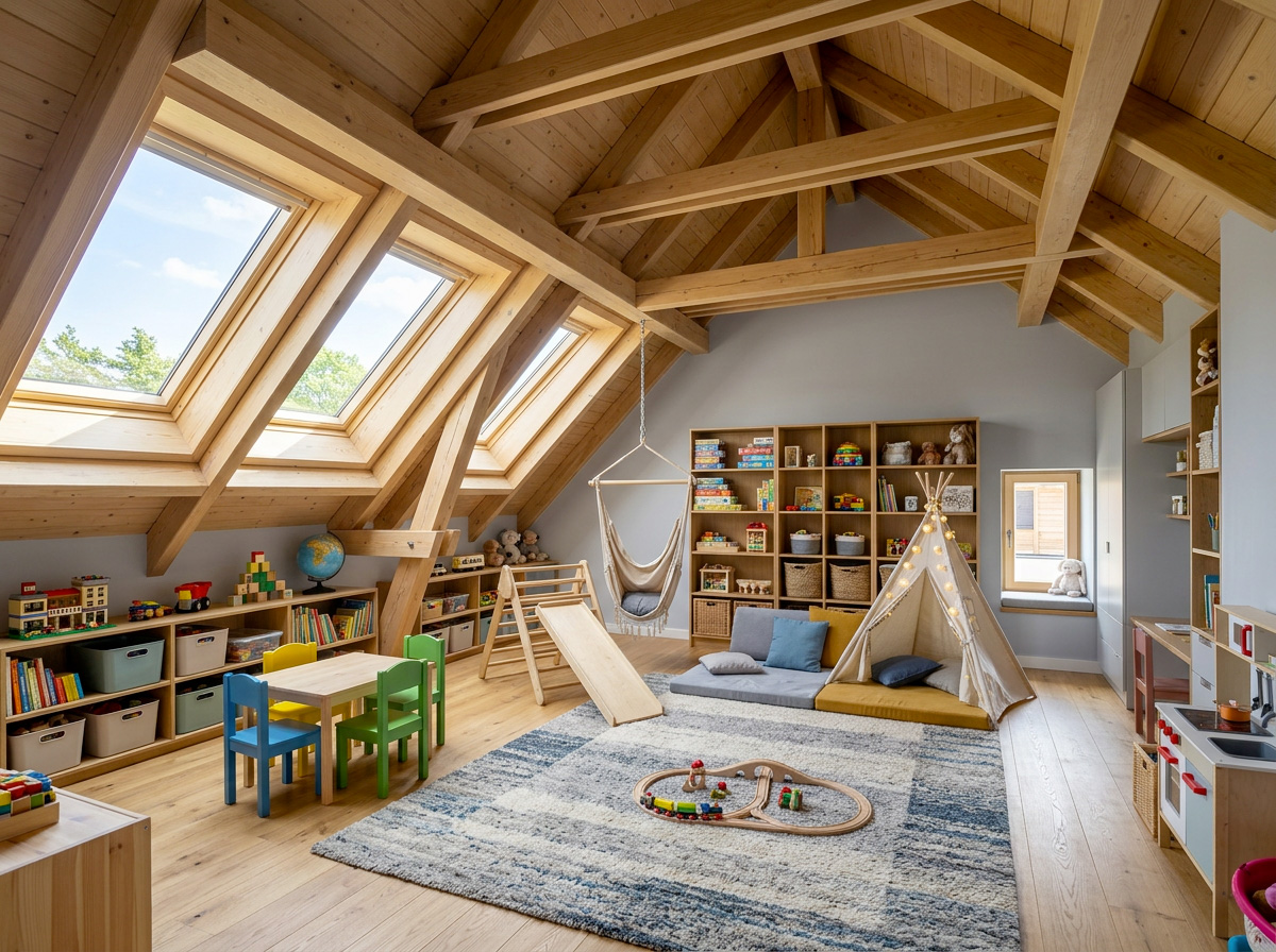 créer une salle de jeux pour les enfants sous les combles