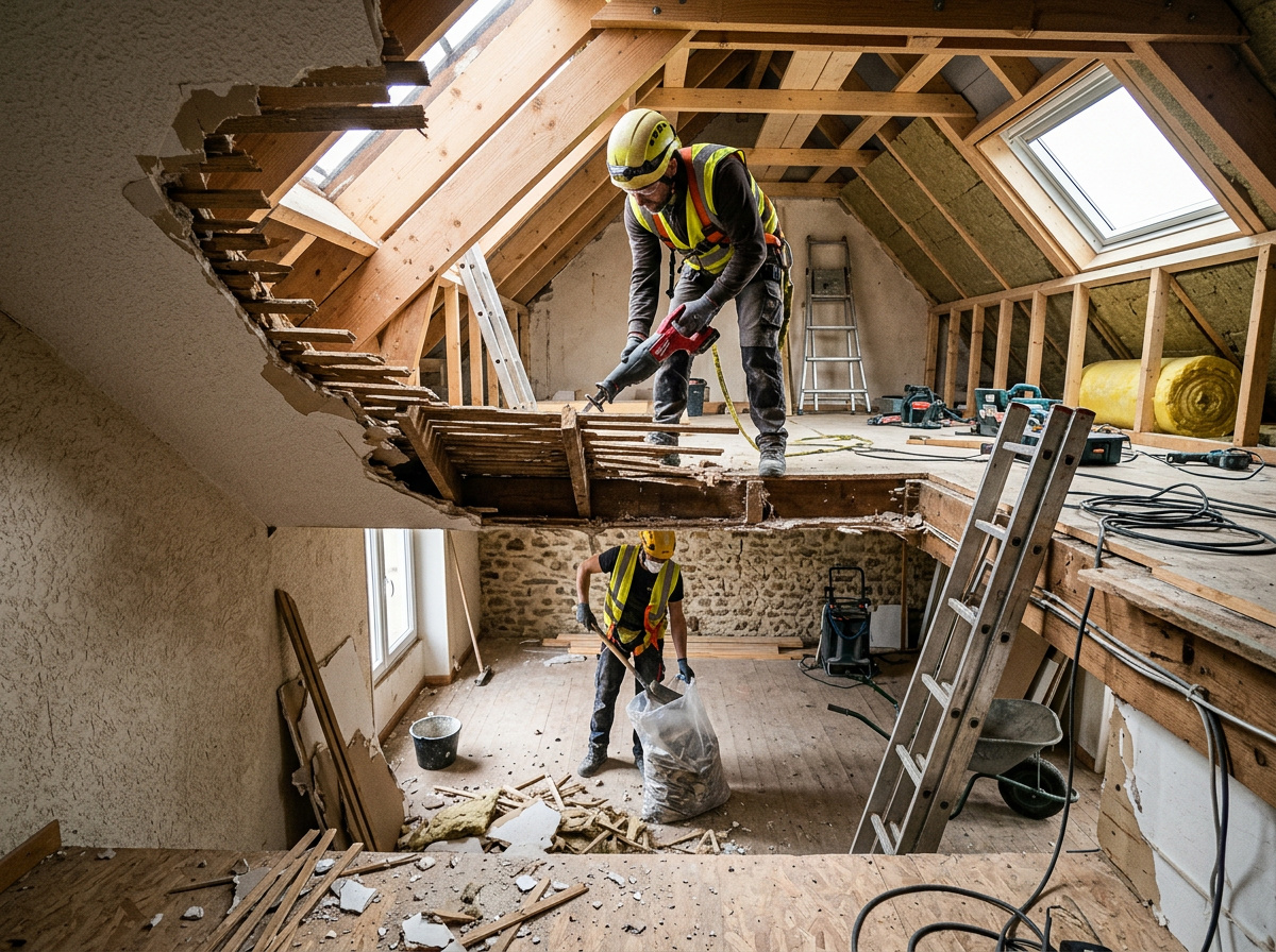 travaux de décaissement pour aménagement de combles